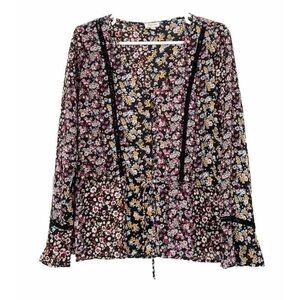 LILY WHITE shirt size M black floral longsleeve boho peasant cottagecore